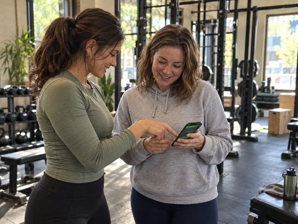 Coach acompañando a una alumna que sigue su programa en la app